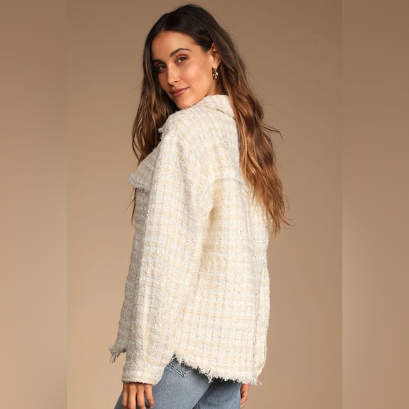 Take Notes Ivory Plaid Tweed Shacket - Picture 3 of 6